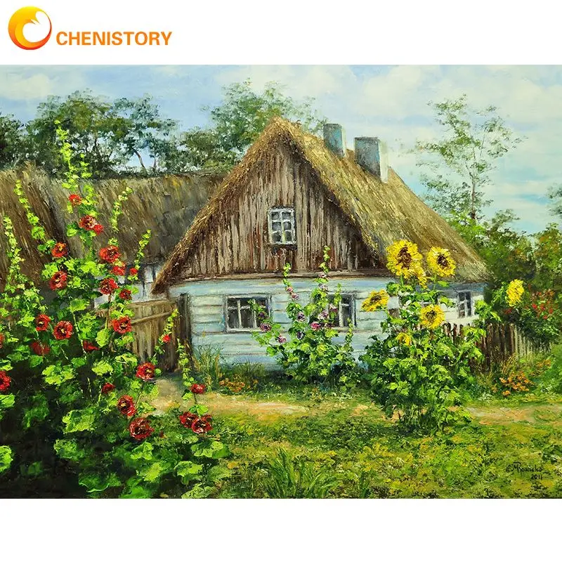 

CHENISTORY Frame DIY Painting By Numbers House Landscape Countryside Acrylic Handpainted On Canvas Picture By Numbers For Home