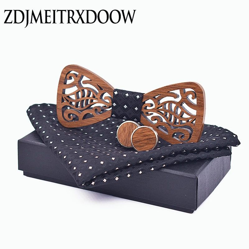 New Wooden Decoration Tie Cufflinks Set Dress Suit Party Gentleman Wood Bow tie Gift set Corbatas Para Hombre Butterfly | Аксессуары для