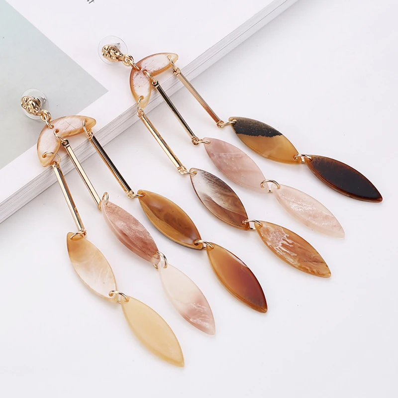 

Fashion Acrylic Beads Link Chain Ear Jewelry Long Tassel Earrings For Women