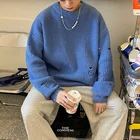 Мужские вязаные свитера оверсайз Privathinker, однотонные винтажные рваные свитера в Корейском стиле Harajuku, трикотажная одежда