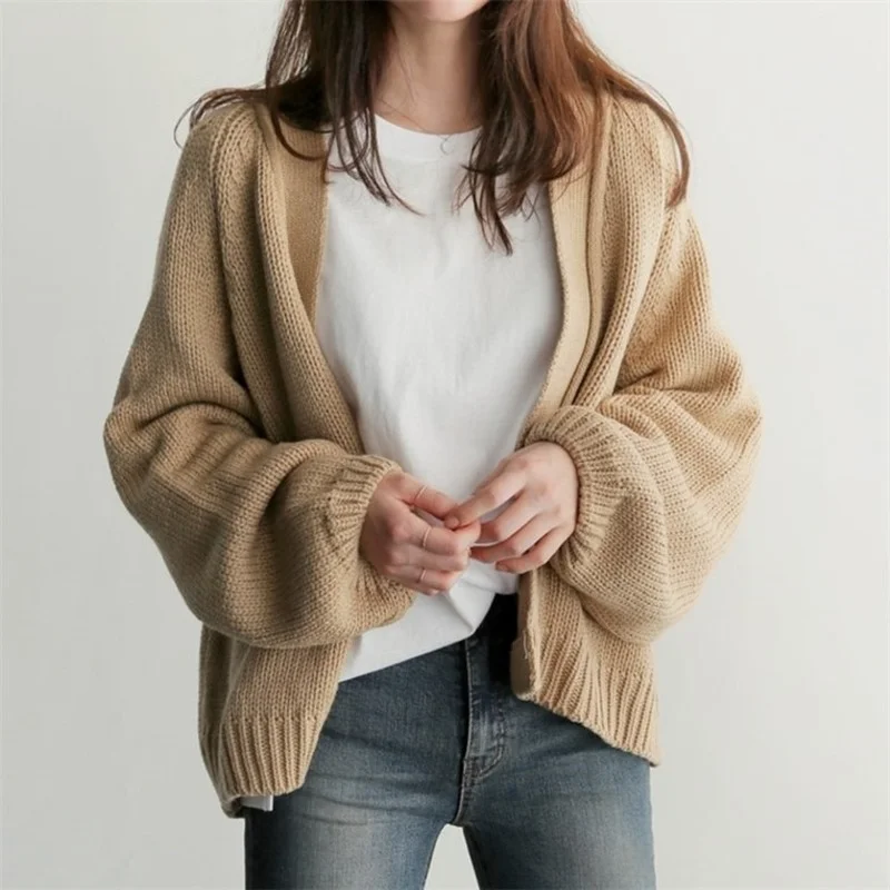 

Autumn New Korean Style Chic Lazy Loose Short Knitted Cardigan Sweater Coat Student Crop Top Harajuku
