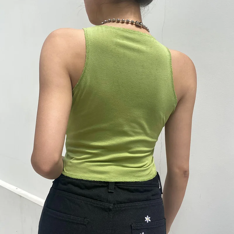 

Summer Female Round Collar Y2K T-shirt Green Short Sleeve Midriff-baring Tops Slim Base Shirt White Floar Print Streetwear Hot