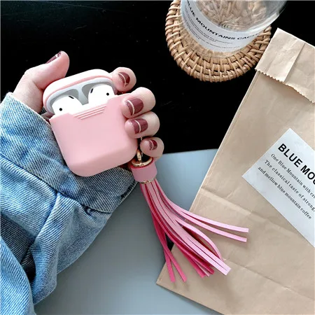 pink Красочный неоновый цвет ультра-тонкий мягкий силиконовый чехол для наушников с бахромой кулон для Apple Airpods 1/2 ТПУ чехол для наушников - Цвет: pink