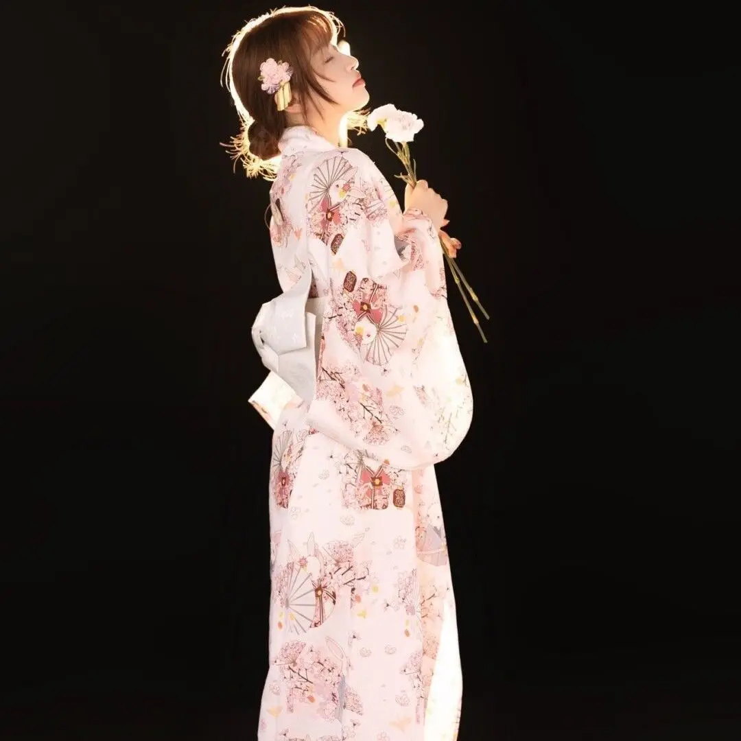 

God girl Japanese style and pink wish rabbit yukata female retro dress improved traditional formal dress and costume