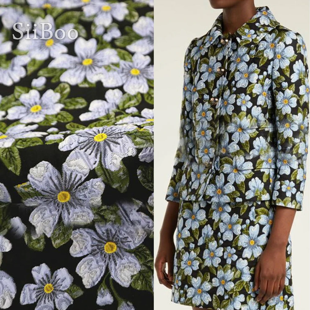 Элегантный цветочный жаккард парча ткань одежда для платья Пальто Зеленый tissu