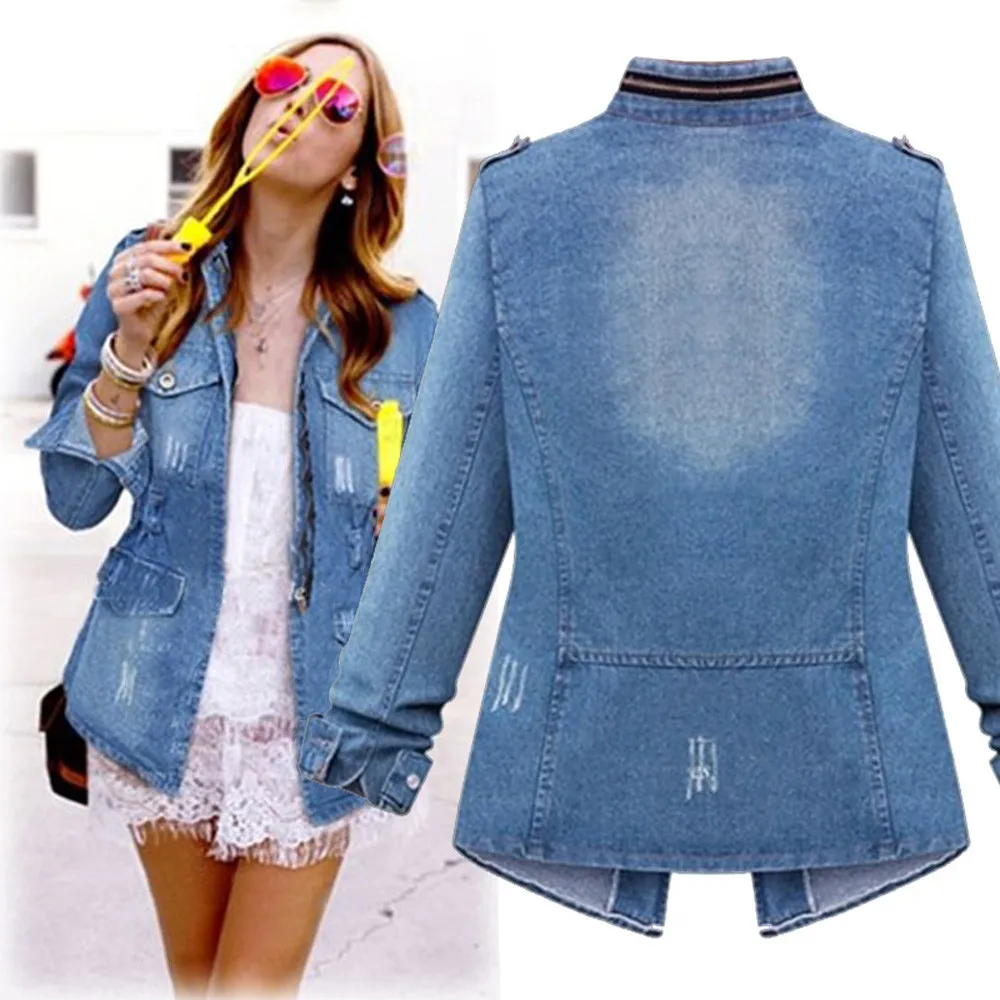 

2021 New Denim Jacket Coat Bomber Jeans Jacket Casual Denim Outwear Womens Plus Size Slim Long Sleeve Pocket Coat Oversize