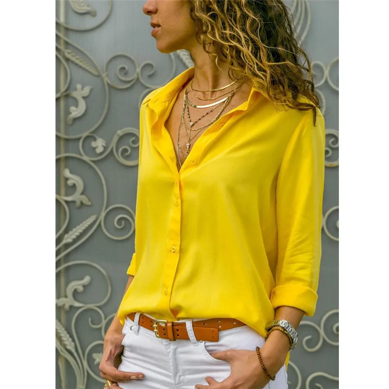 

Office Ladies Shirt Solid Full Sleeve Turn-down Collar Summer Women Blouse Plus Size Slim Blusas Fashion Thin Casual Chiffon Top