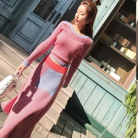 spring autumn knitted dress for women two piece sets suit dress girls korean lady fashion slim fit slimming woman swing dress