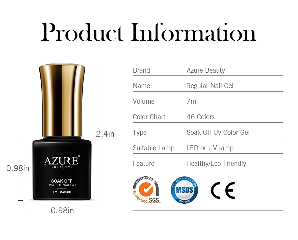 Azure beauty, 50 цветов, УФ-гель для ногтей, Полупостоянный светодиодный Гель-лак для ногтей, впитывается, сделай сам, дизайн, Гель-лак для ногтей, 7 мл