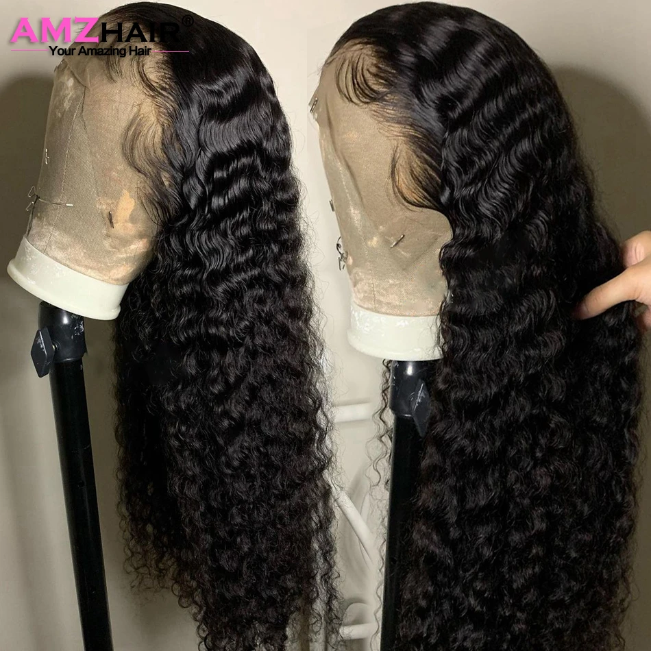 

Transparent 13x4 Lace Frontal Human Hair Wigs Pre Plucked Glueless Brazilian Kinky Curly Lace Front Closure Wigs with Baby Hair