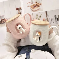 cartoon ceramic coffee mug with lid creative cute personalised nordic juice esspresso cups milk tazas kitchen drinkware