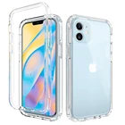 2 в 1 противоударный силиконовый прозрачный защитный чехол для iPhone 13 12 11 Pro Max XR XS MAX 6 7 8 Plus X SE2 чехол для телефона