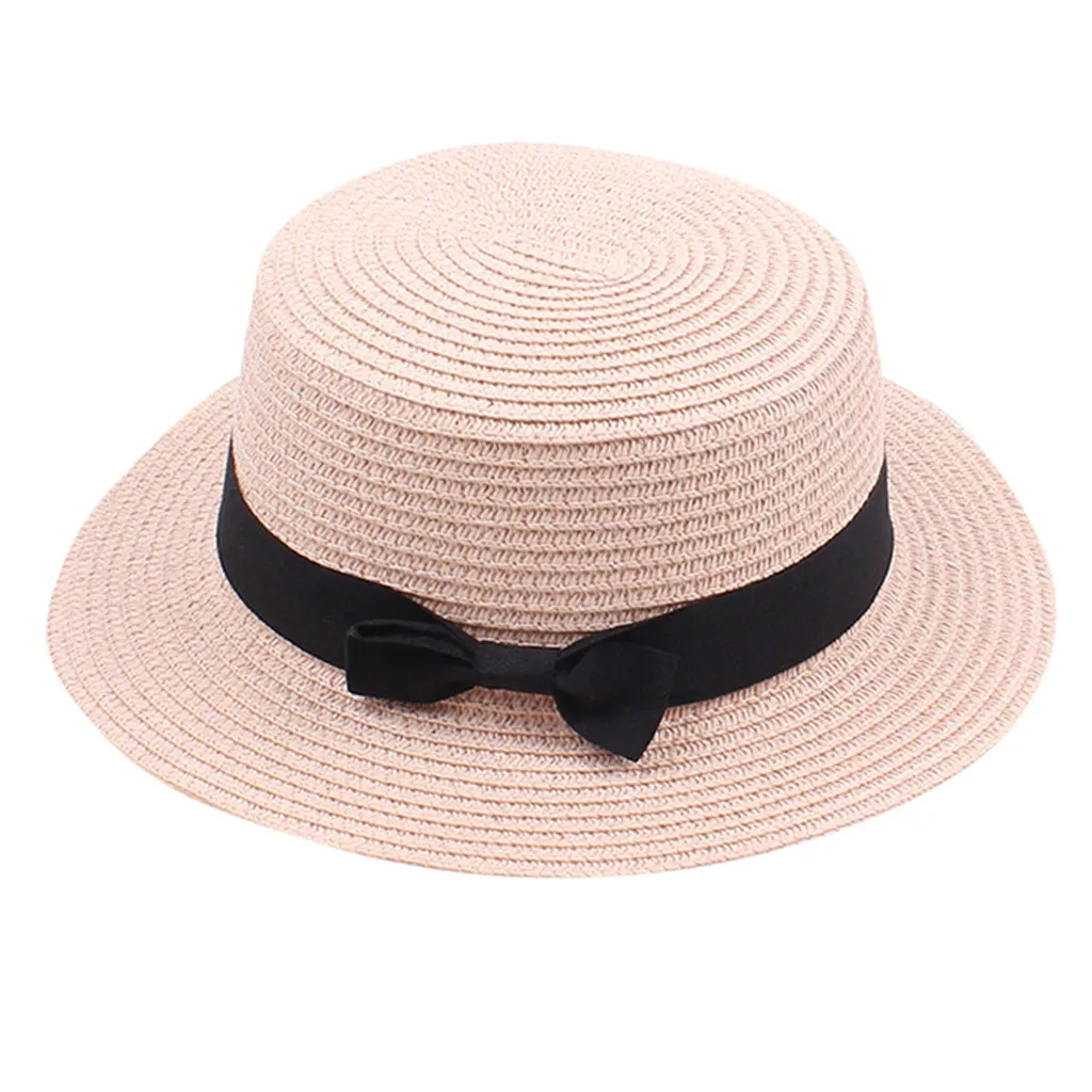 New Women Summer Sun Hat Beach Raffia Straw Female Black Bow Ribbon Cap Temperament Flat Hats Outdoor Caps 2020 | Аксессуары для