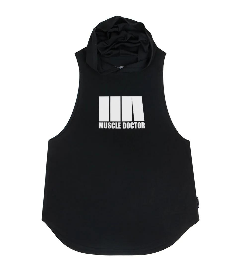 

2021 new muscle Korean version of the brothers summer fitness sports vest men's cotton bodybuilding sports leisure hooded vest t