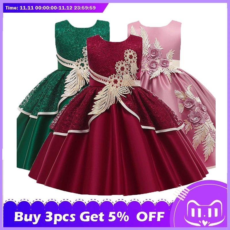 

Christmas Baby Girls Elegant Party Princess Dress Bridesmaid Dresses For Girls Evening Wedding Dress Children Clothing 3-12 Age