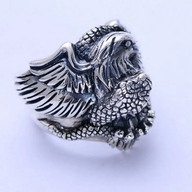 Мужское Винтажное кольцо из тайского серебра 100% пробы с орлом и змеей|Кольца| |
