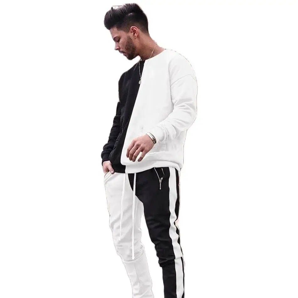 

2021 Spring Autumn Men Tracksuit Sweatshirt + Pant 2 Pcs Set Contrast Color Patchwork Sportswear Fashion Chic Hip Hop Streetwear