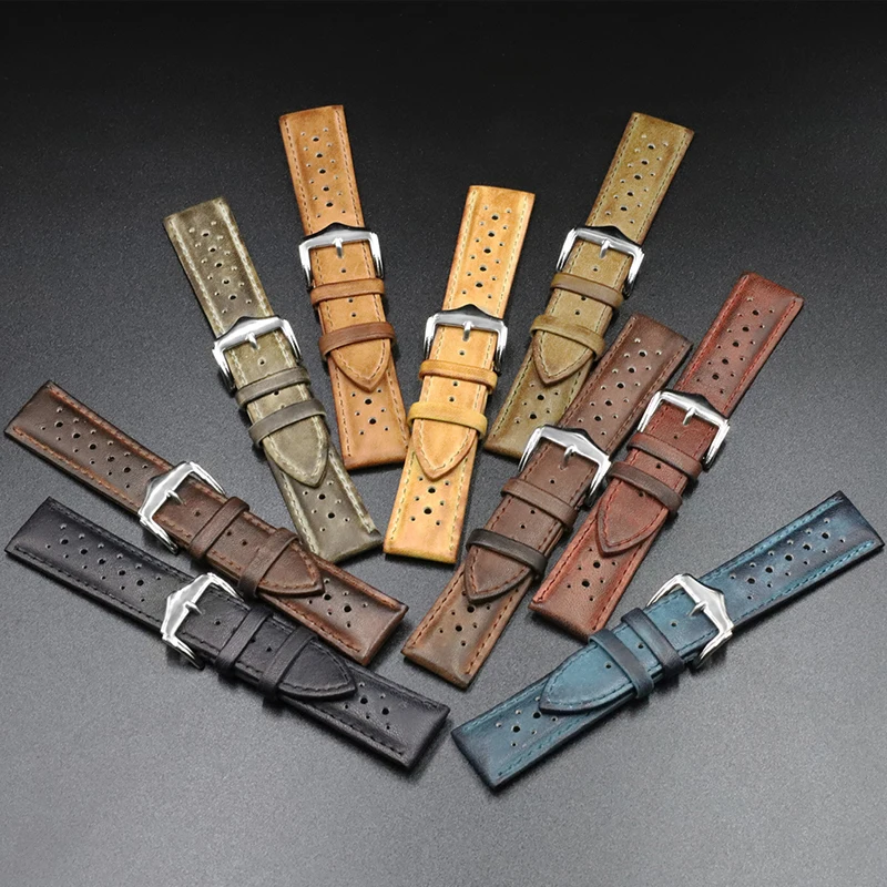 

Onthelevel Retro Fashion Leather Watch Strap 20 22 24mm Black Blue Replacement Bracelet Belt With Stainless Steel Buckle #E