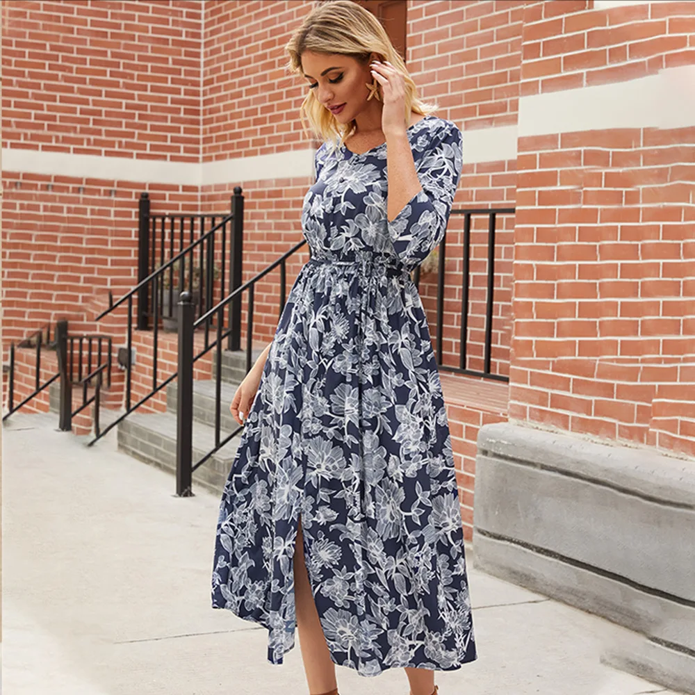 

Women's Printed Round Collar Fashion 2020 Women Bohemian Dress Ladies Dresses Vestido Sexy