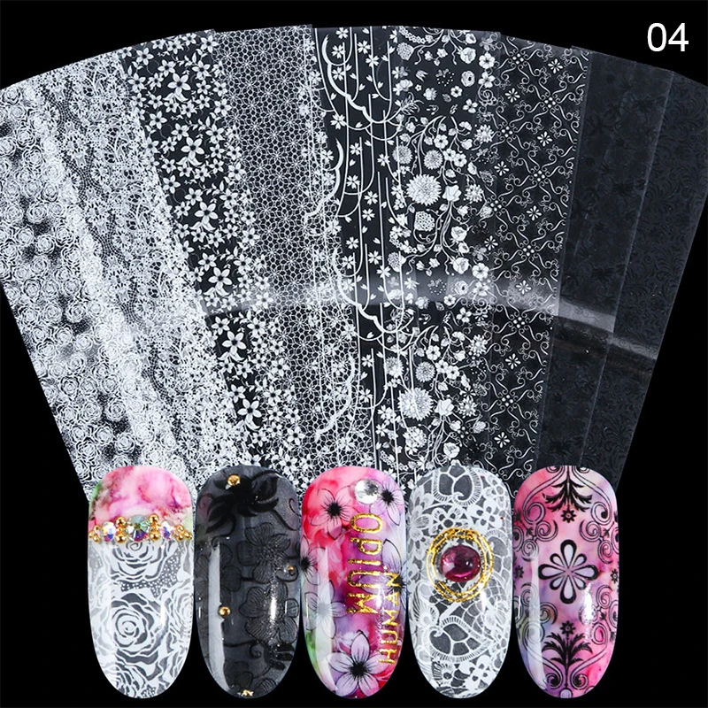

Adhesive Colorful Rose Flowers Designs 10pcs Foil Decal Nail Art Sticker Nail Transfer Foil Colorful Tropical Leaves Manicure