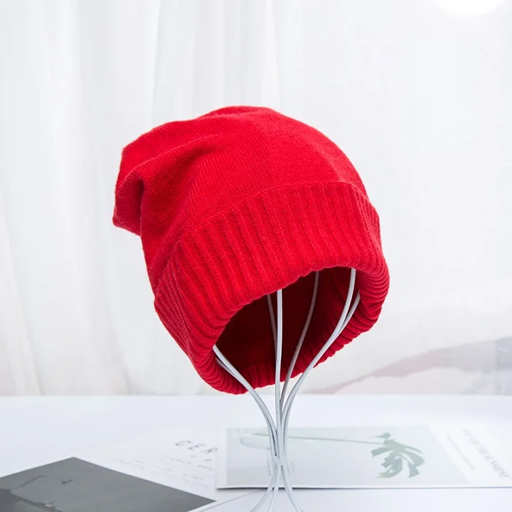 red VISROVER, 6 цветов, унисекс, Осень-зима, сплошной цвет, натуральный кашемир, шапочки, лучшее соответствие, новинка, кашемир, для мужчин и женщин, теплые, skullies - Цвет: red