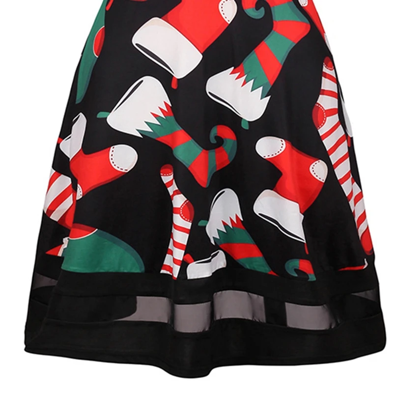 

Fashion Christmas Dress Retro Printing Long Sleeved Dress Round Neck Slim Christmas Tree A-line Skirt