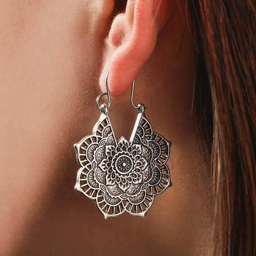 Этнические Висячие серьги для женщин Boho полые Серебристые тона Цыганский