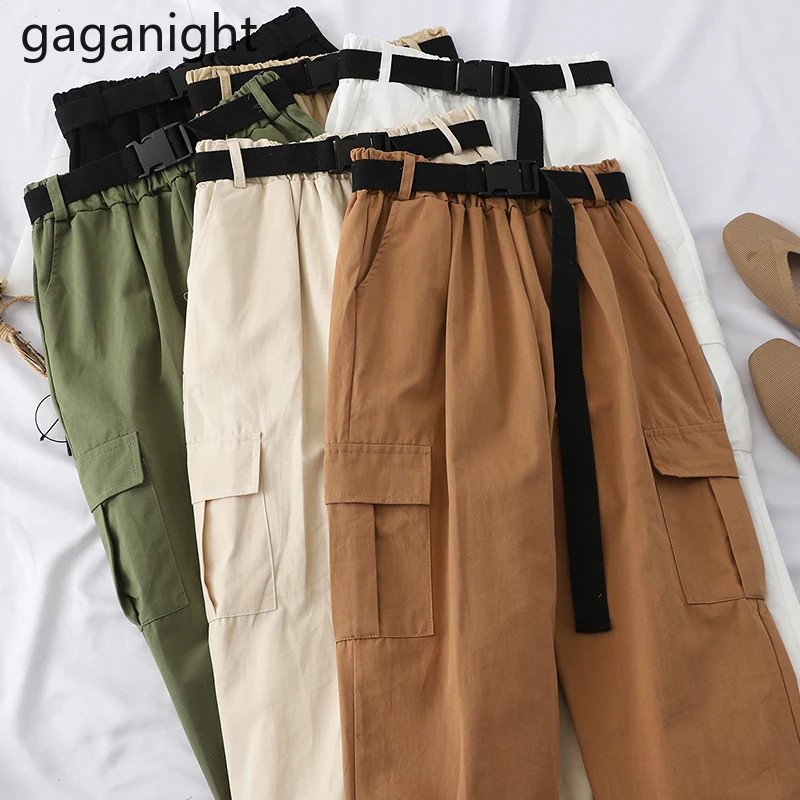 

Gaganight Big Pockets Cargo Pants Women High Waist Loose Sashes Trousers Fashion Punk Pants Hip Hop Joggers Harajuku Streetwear
