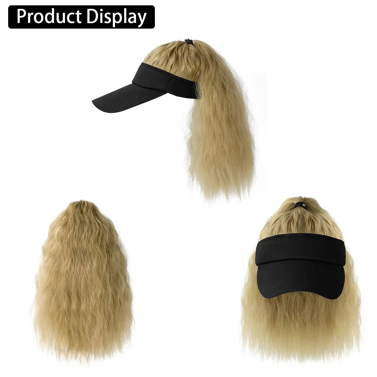 SHANGZI Ponytail Extension Cap hair Synthetic Wig Curly Wavy Wigs with Visor Hat Ponytail Wigs for Women Hat  Baseball 2021