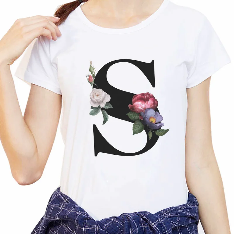 Летняя женская футболка 26 английские буквы для мальчиков с принтом белая рубашка