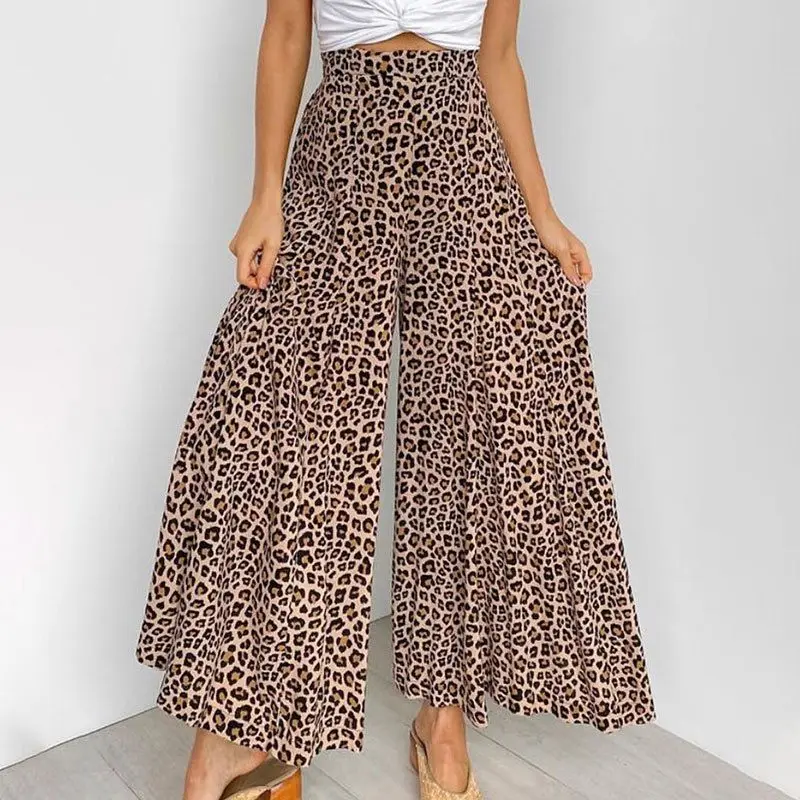 

Lugentolo Leopard Print High-rise Wide-leg Trousers Summer Fashion Sag Pants Women Elastic Waist Casual Pants