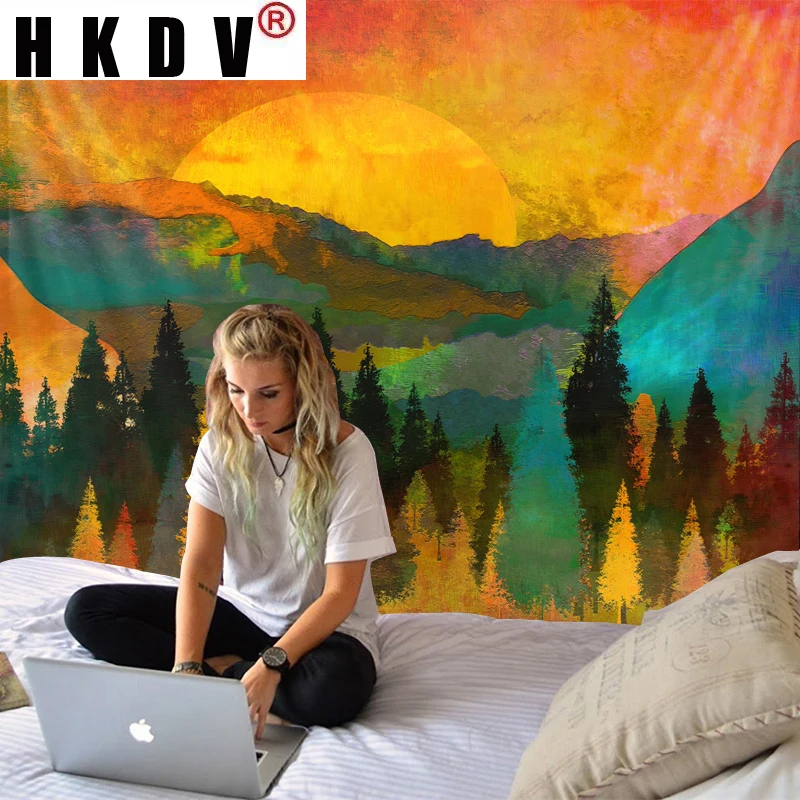 

HKDV Солнечный Горный пейзаж, плакат, гобелен, настенное покрытие, коврики, фоновая ткань, пляжный коврик, одеяло, искусство, домашний декор