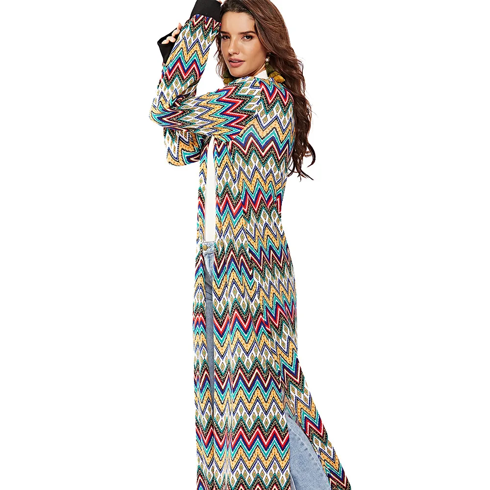 New women's autumn cardigan long knit sweater women Long Half-open-neck Pointstripe Printed Knitted free shipping |