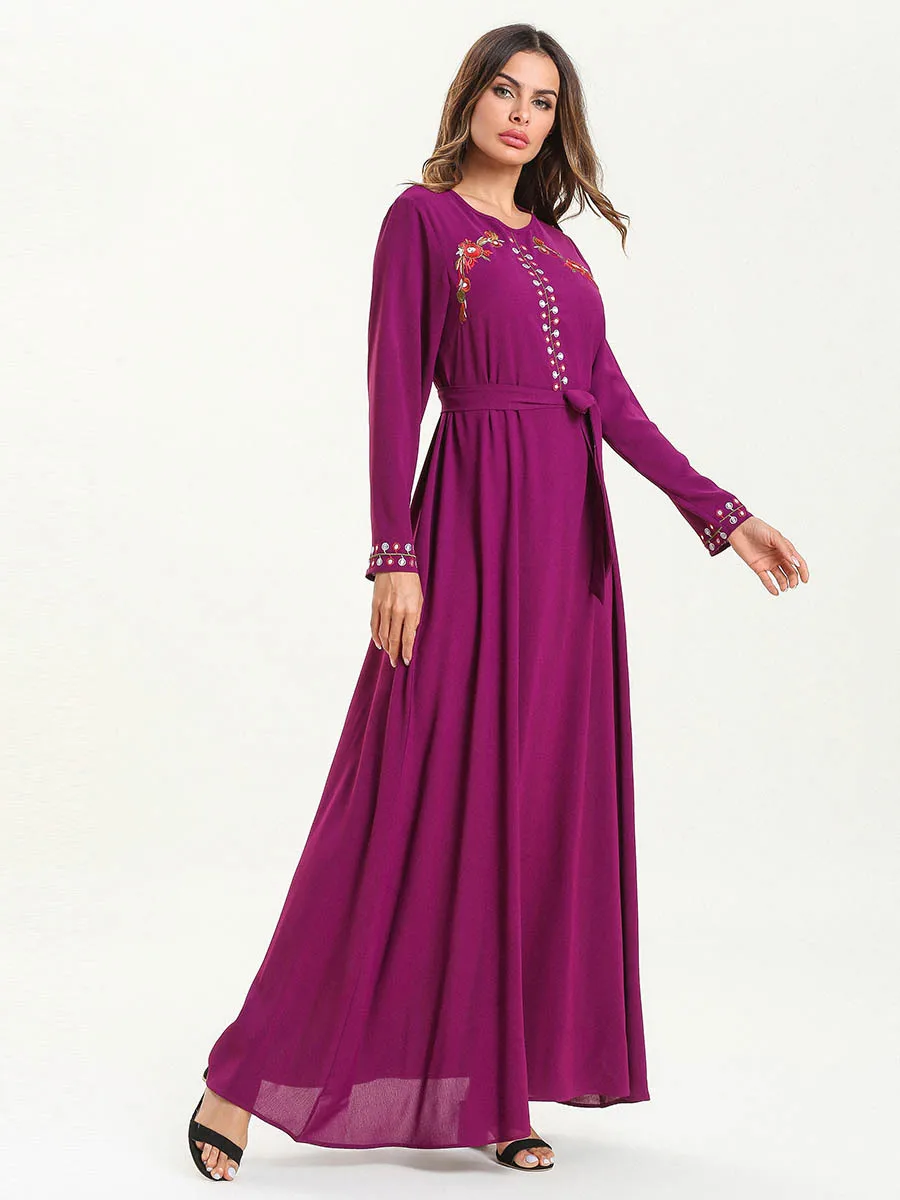 Модное женское Платье макси с вышивкой вельветовое повседневное теплое платье