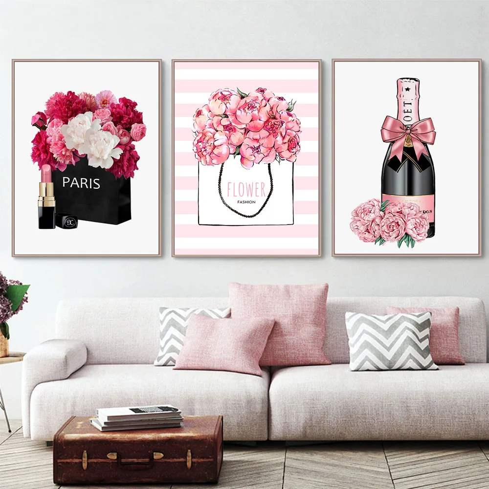 Модная Настенная картина на высоком каблуке парижский парфюм цветок помада