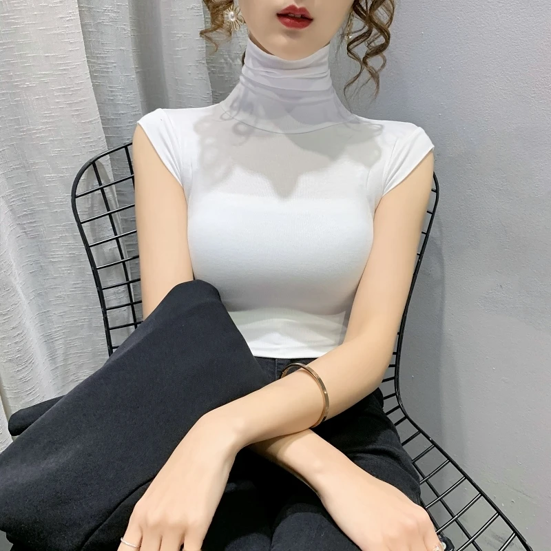 

Female will heap heap turtleneck render unlined upper garment inside take short brim doublet qiu dong sleeveless T-shirt