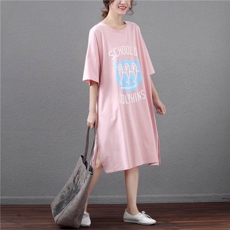 Летняя свободная длинная хлопковая Футболка большого размера в Корейском