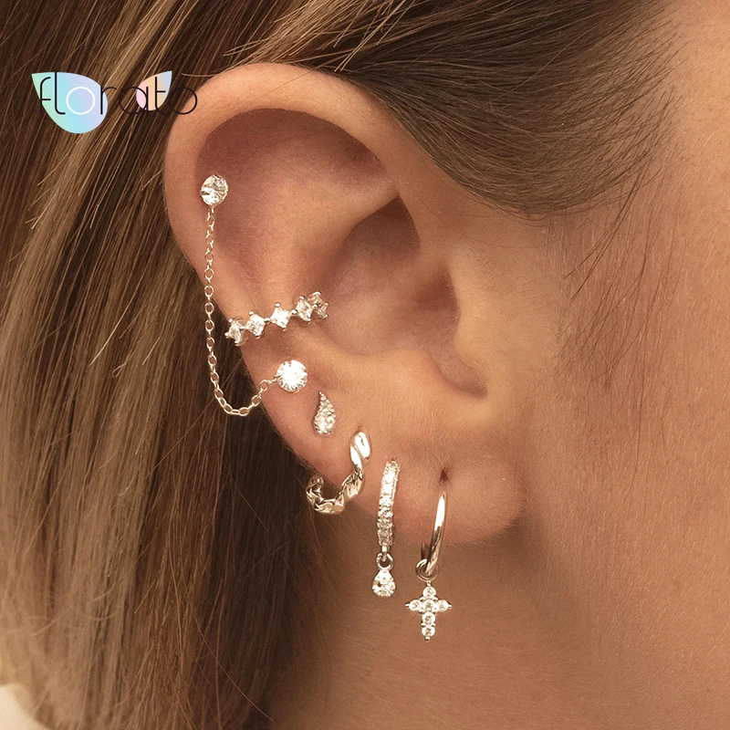 

Genuine 925 Sterling Rainbow Stud Earrings Colorful Zirconia Simple Earrings Trendy Wedding Party Jewelry Gift Pendanties