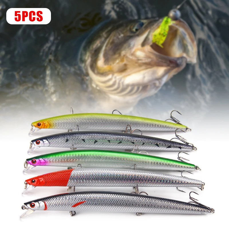 

5pcs Fishing Lure Set Fishing Hard Bait Minnow Freshwater Sea Fishing Lures with Treble Hook