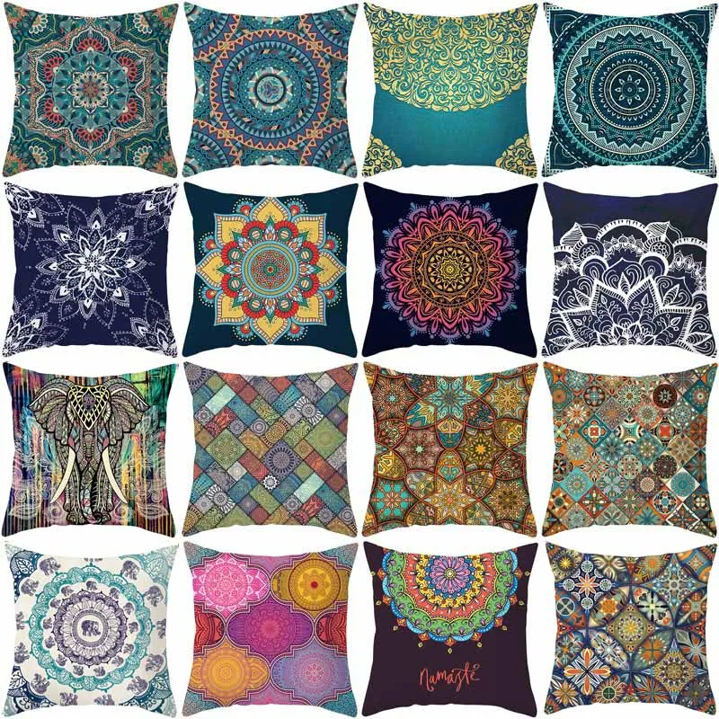 

Geometric Mandala Printing Cushion Cover India Mandala Decorative Pillowcase Home Textiles Party Sofa Pillow Case Almohada