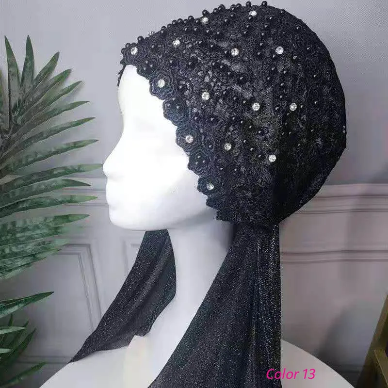 Платок женский кружевной с вышивкой французским бисером хиджаб кружевом |