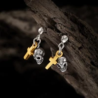 personality punk goth style cross skull stud earrings for mens and womens cool gold cross earrings unisex hip hop jewelry