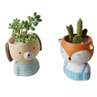 12 types ceramic cute animal flower pot with cartoon bear fox monkey painted succulents plants flower vase head home decoration