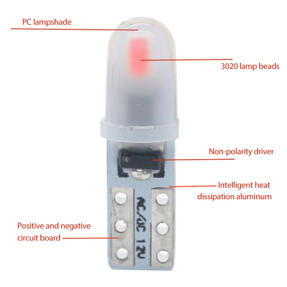 

10Pcs T5 2 SMD 3014 Dashboard Car LED Bulbs 12V DC License Plate Light No Polarity Tail Lamp Yellow Blue White