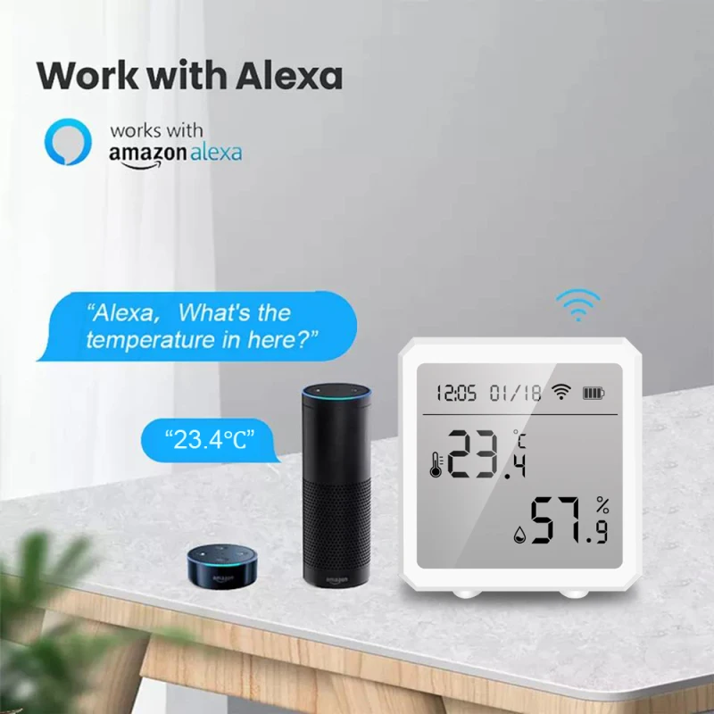 Датчик температуры и влажности Smart TUYA с Wi-Fi ЖК-дисплеем датчик для Alexa Google Assistant