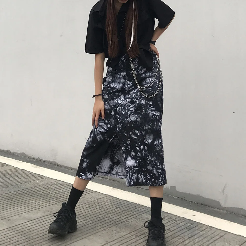 

High Street Casual Skirt 2021 Fashion Loose Designer Simple Popular Thin Irregular Split Fork Tie Dye High Waist