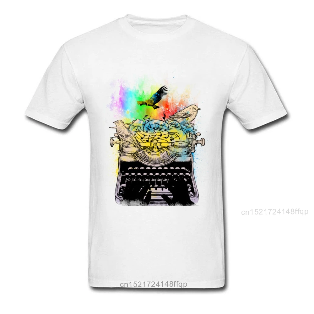 Классическая черная футболка для мужчин с акварельными птицами хлопковая