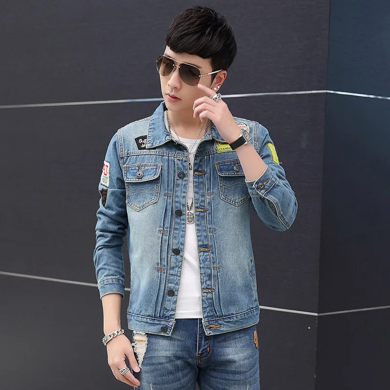 Куртка мужская джинсовая рваная Повседневная Уличная одежда в стиле хип хоп