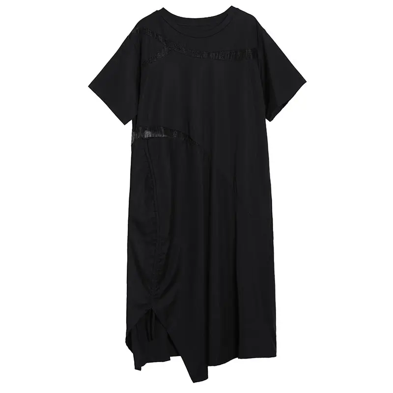 Женское плиссированное платье XITAO однотонное свободное с круглым вырезом и