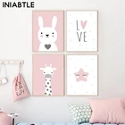Кролик кролик Жираф звезда плакаты печать детской стены художественная картина для спальни животное холст картина скандинавский ребенок девочка декор комнаты